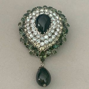 Vintage Pear Drop CZ and Onyx Broach
